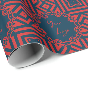 Bold Red on Navy Pattern Custom Business Logo  Wrapping Paper