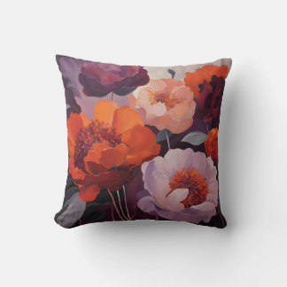 Bold Red Orange Floral Pattern Blooms Cushion