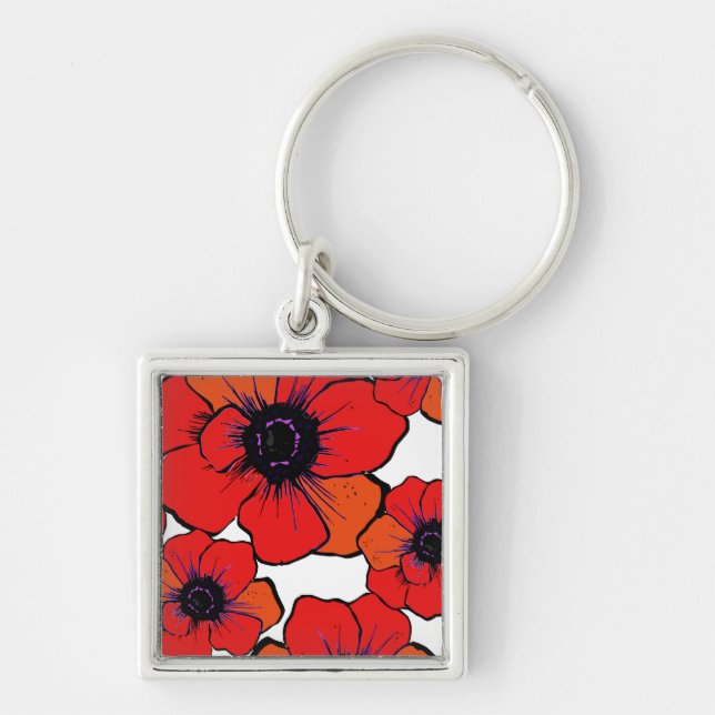 Bold Red Orange Poppies Key Ring (Front)