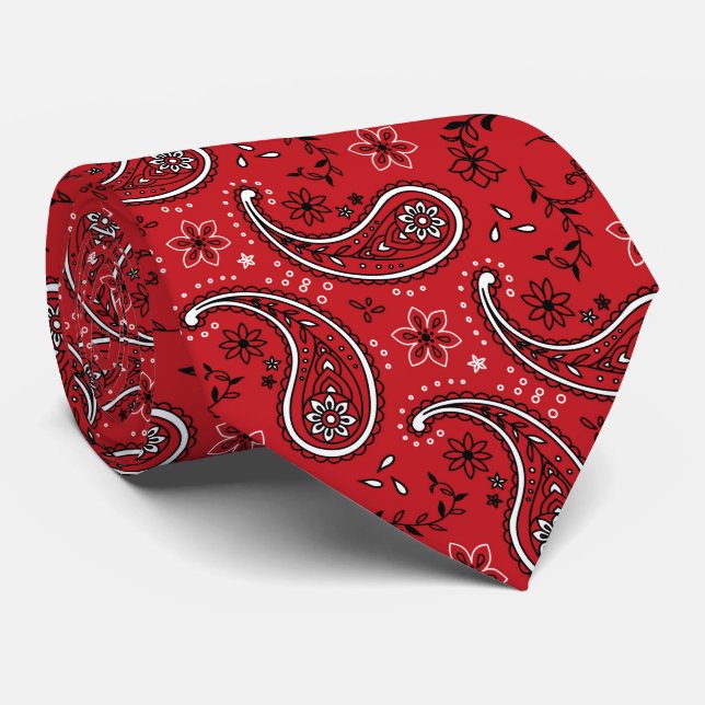 Bold Red Paisley Pattern with Floral Accent Tie (Rolled)