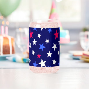 Bold Red, Patriotic Blue, and White Stars  Can Glass