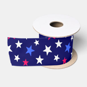 Bold Red, Patriotic Blue, and White Stars Satin Ribbon
