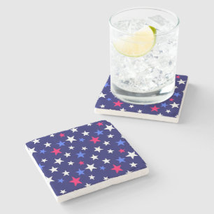 Bold Red, Patriotic Blue, and White Stars  Stone Coaster