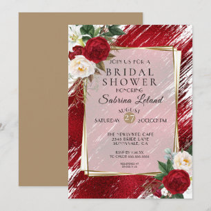 Bold Red Peonies and Crimson Paint Stroke Invitation