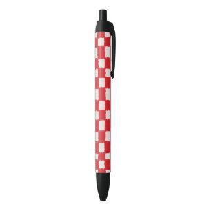 Bold Red Pink Chequered Chequerboard Pattern Black Ink Pen
