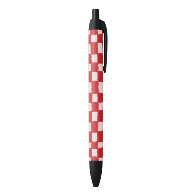 Bold Red Pink Chequered Chequerboard Pattern  Black Ink Pen (Bottom (Vertical))