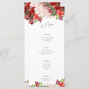 Bold Red Pink Floral Flat Wedding Menu