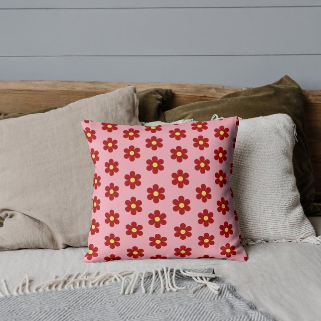 Bold Red & Pink Flower Bohemian Tropical Whimsical Cushion (Creator Uploaded)