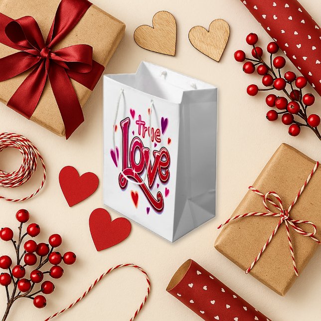 Bold Red Pink Script True Love Medium Gift Bag (Creator Uploaded)