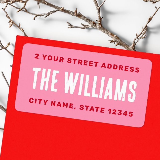 Bold red pink white return address label (Bold red pink white return address label)