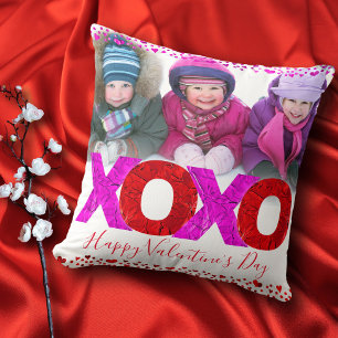 Bold Red Pink XOXO Valentine’s Day Photo Modern Cushion