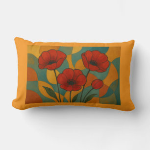 Bold Red Poppies – Modern Abstract Floral Art Lumbar Cushion