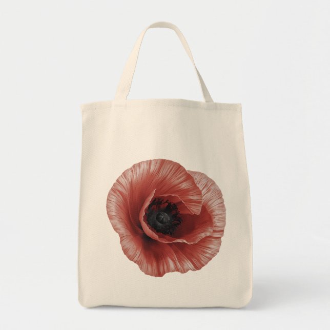 Bold Red Poppy Botanical Art Design Tote Bag (Front)
