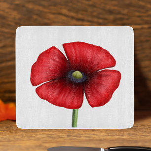Bold Red Poppy Flower Glass Cutting Board