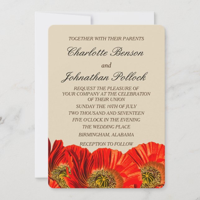 Bold Red Poppy Flowers Wedding Save The Date (Front)