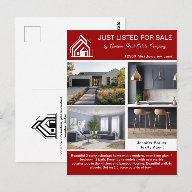 Bold Red Real Estate Company House Listing Postcard (Front/Back)