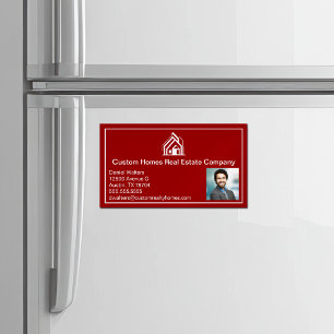 Bold Red Real Estate Company Realtor Photo Magnetic Business Card