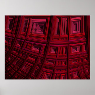 Bold Red Rectangle Geometric Fractal Pattern Poster