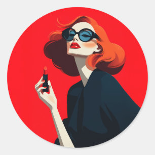 Bold Red Retro Glamour Classic Round Sticker