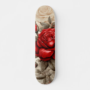 Bold Red Rose Decoupage Inspired Collage Skateboard