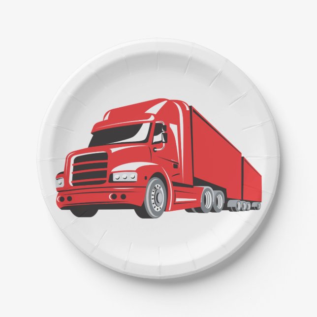 Bold Red Semi-Truck Big Rig Trucker  Paper Plate (Front)