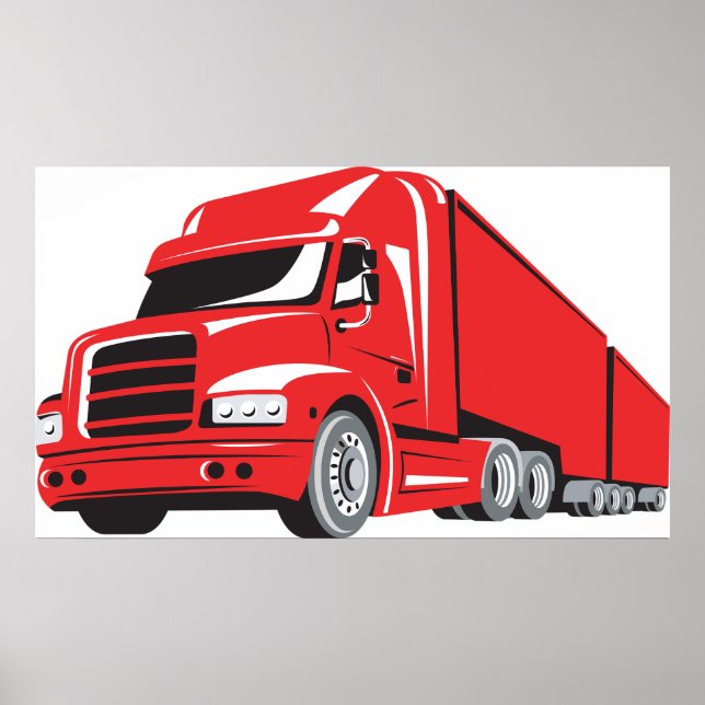 Bold Red Semi-Truck Big Rig Trucker  Poster (Front)