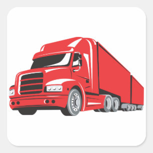 Bold Red Semi-Truck Big Rig Trucker Square Sticker