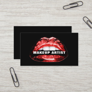 Bold Red Shiny Lips MUA Business Card Template