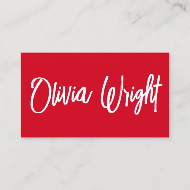 Bold Red Signature Script Typography  Business Card (Front)