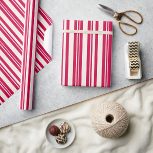 Bold Red Stripes Cream Valentine Holiday Christmas Wrapping Paper