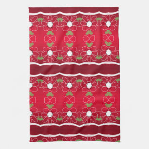 Bold Red Tea-Towel With a Floral Design Tea Towel