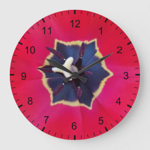 Bold Red Tulip Flower Macro Nature Photography Large Clock