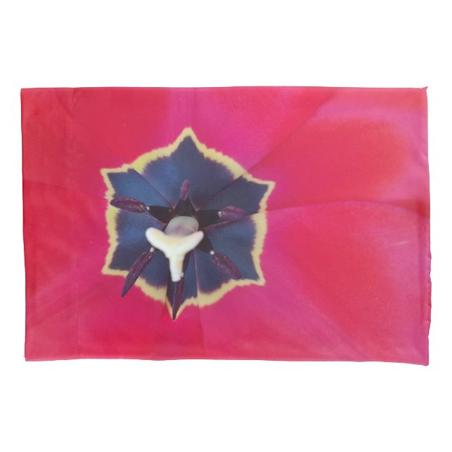 Bold Red Tulip Flower Macro Nature Photography Pillowcase (Front)
