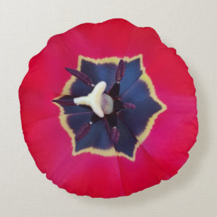 Bold Red Tulip Flower Macro Nature Photography Round Cushion