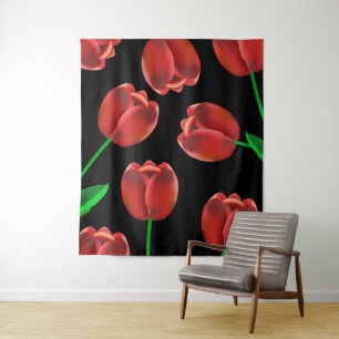 Bold Red Tulips & Black Tapestry