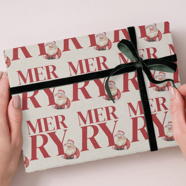 Bold Red Typography Santa Holiday Wrapping Paper (Send cheer with this bold and playful holiday wrapping paper!)