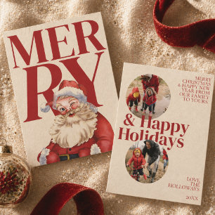 Bold Red Typography Santa Photo Holiday Card