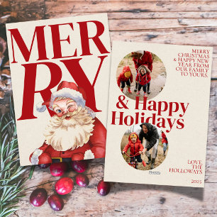 Bold Red Typography Santa Photo Holiday Card