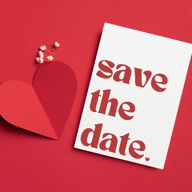 Bold Red Typography Unique Modern Aesthetic Photo Save The Date (Creator Uploaded)