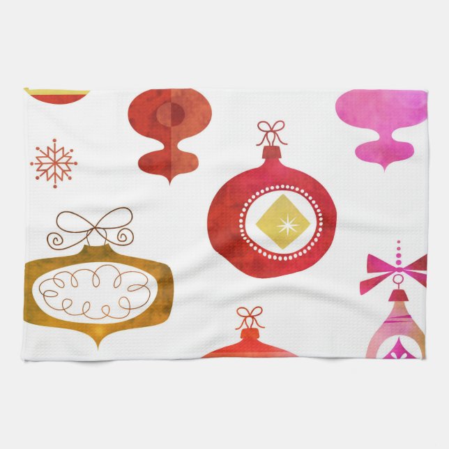 Bold Red Waterclor Ornaments Tea Towel (Horizontal)