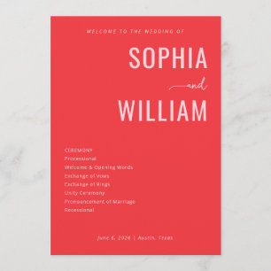 Bold Red Wedding Ceremony Program