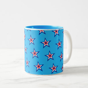 Bold Red, White & Blue Star Pattern Two-Tone Coffee Mug