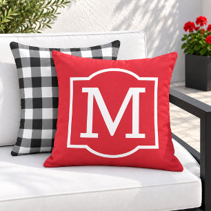 Bold Red White Bracket Monogram Cushion