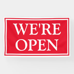 Bold Red White Business We're Open Banner