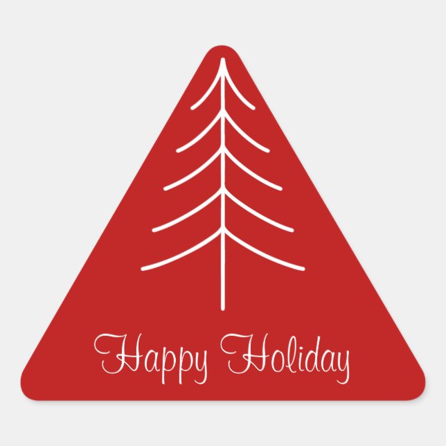 Bold Red & White Minimal Pine Tree Holiday  Triangle Sticker (Front)