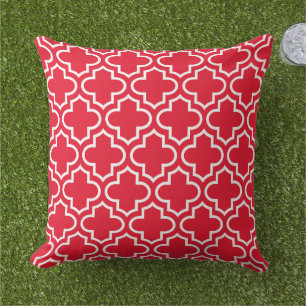 Bold Red White Quatrefoil Trellis Cushion