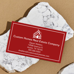 Bold Red White Real Estate Company House Business Card