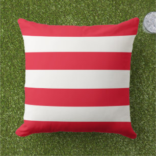 Bold Red White Wide Horizontal Stripe Cushion