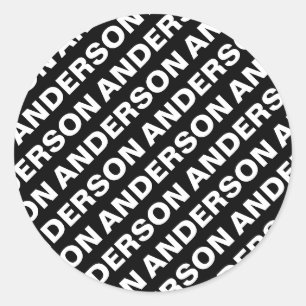Bold Repeating Editable Name   Simple Black White Classic Round Sticker
