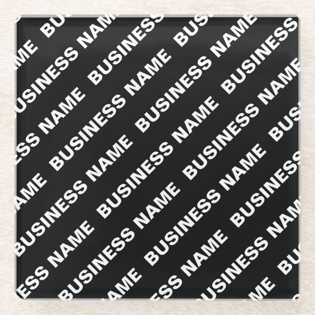 Bold Repeating Editable Name | Simple Black White Glass Coaster (Front)
